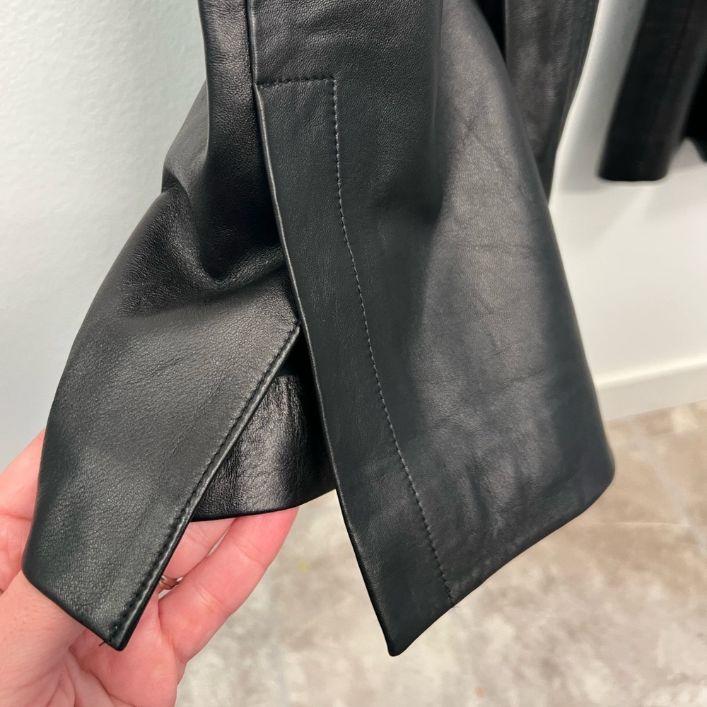 Genuine Leather Pants Size 12 Straight Leg Dana Buchman Black - Picture 2 of 8